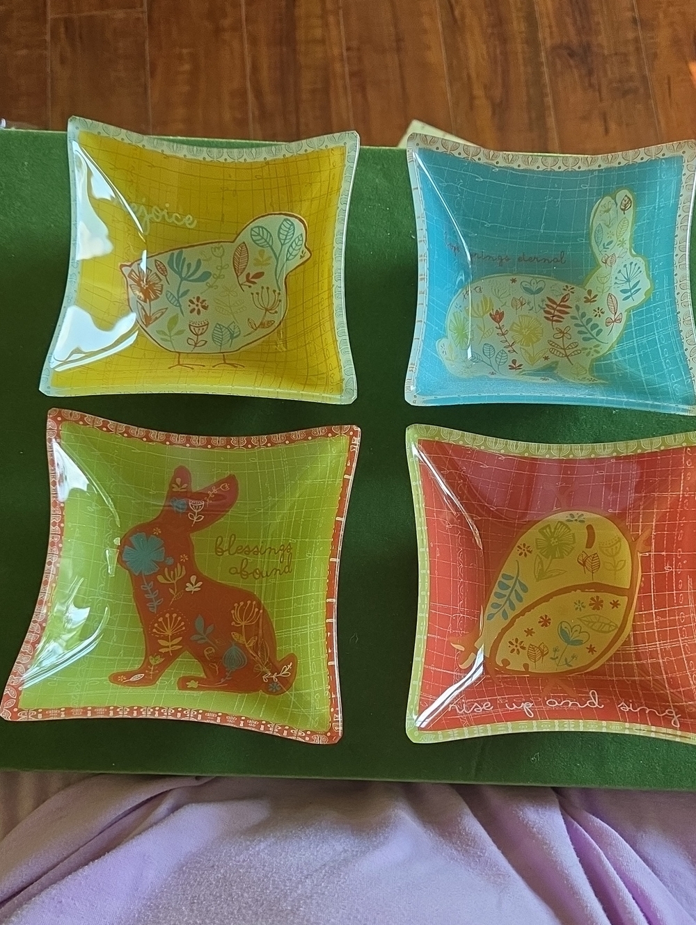 Decorative Spring Easter Glass Trinket Dish Set - Yellow, Blue, Green, Red